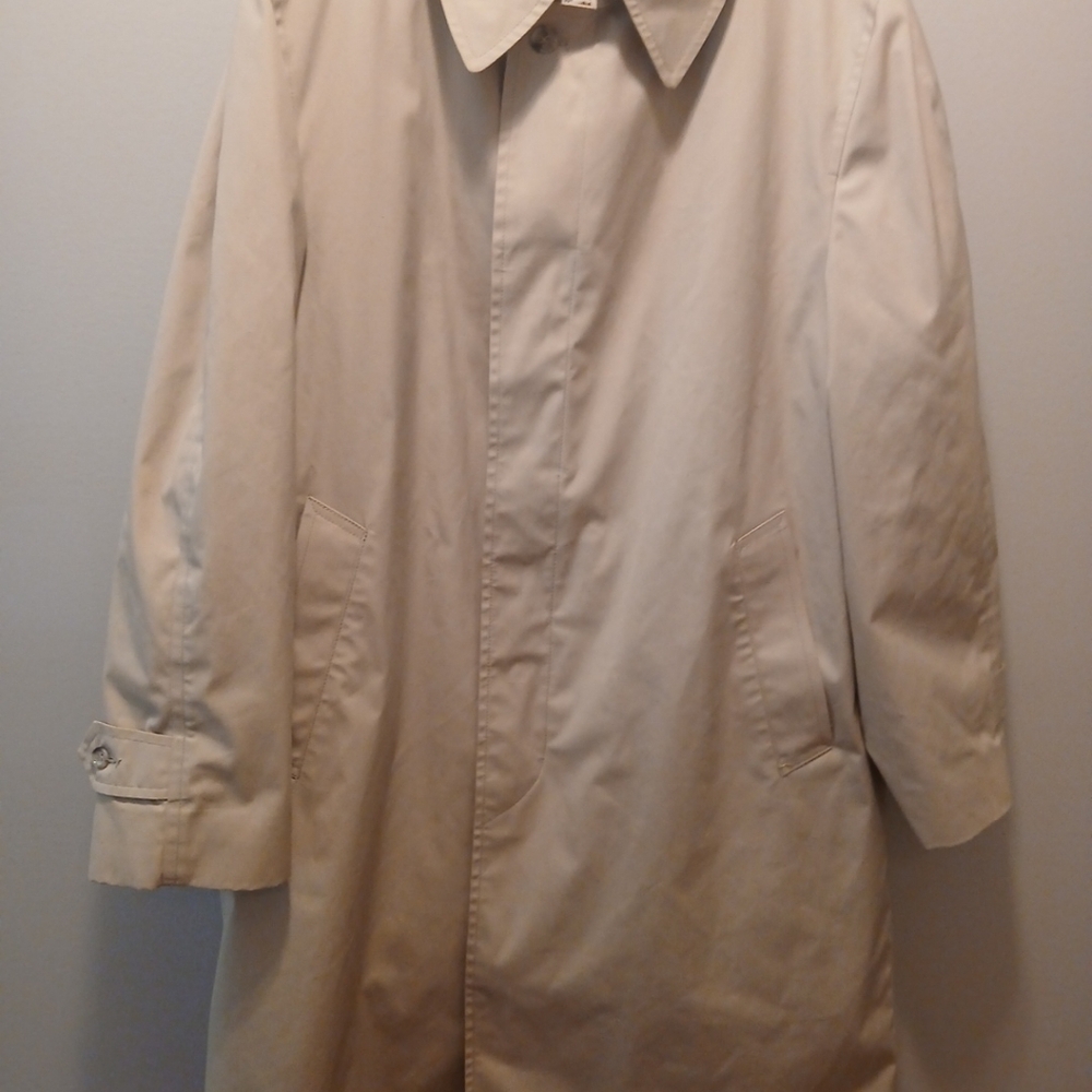 London Fog Mens Coat By Greenwood Vtg All Weather Zip Out Lining Beige Sz 42R